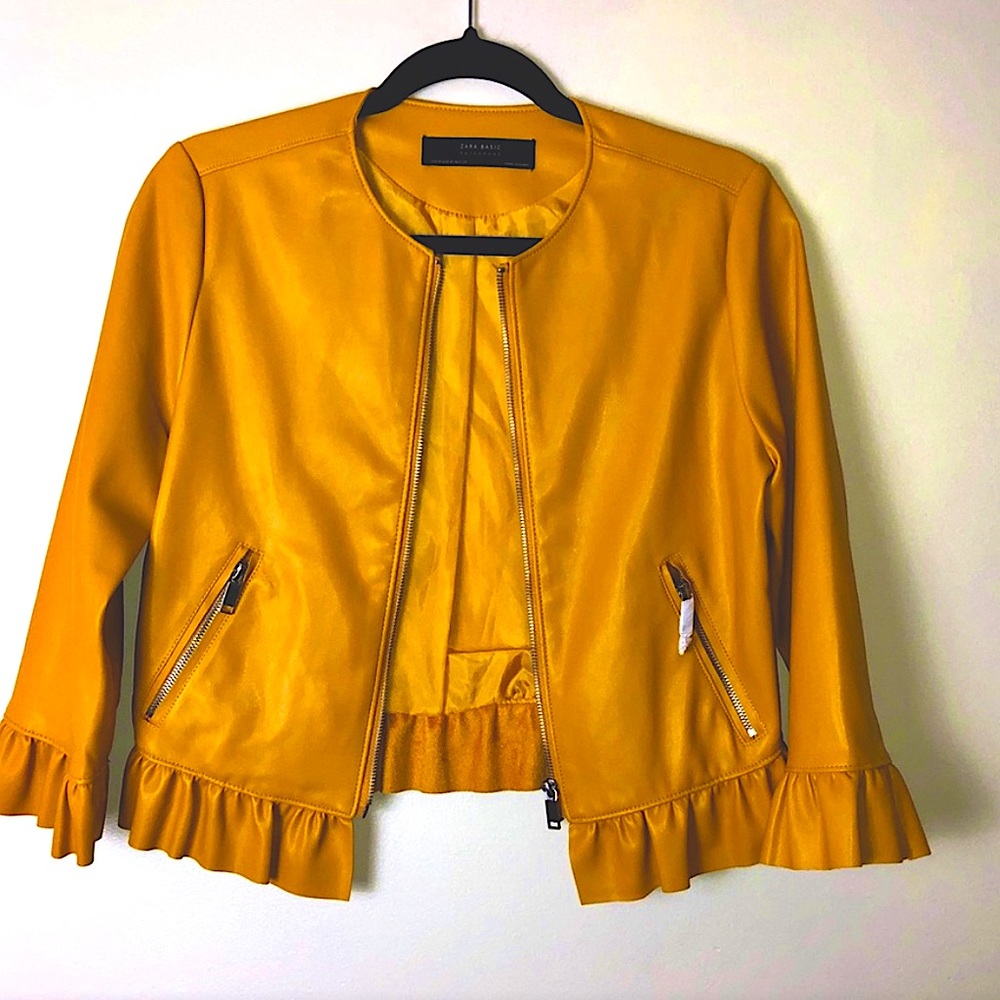 Zara Faux Leather Ruffle Jacket